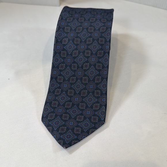 Italo Ferretti Blue Silk Geometric Medallion Mens Tie Made In Italy Designer - Picture 2 of 5